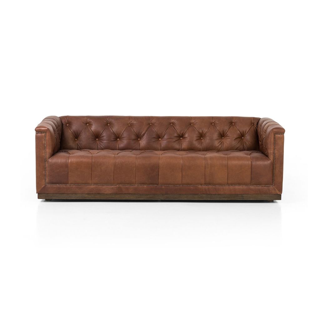 Library Sofa, Top-Grain Leather, Warm Brown Tones