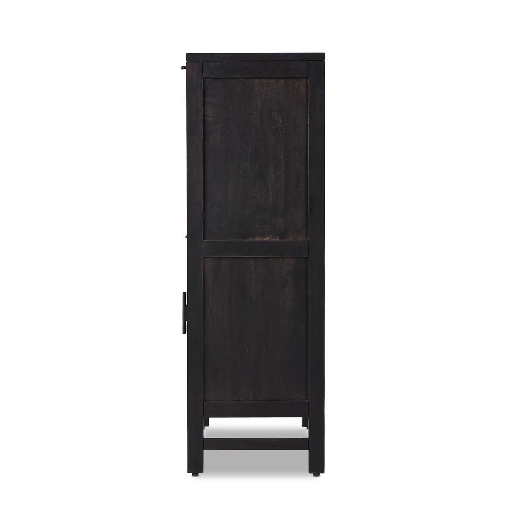 Black Woven Cane & Mango Wood Bar Cabinet 38 inch
