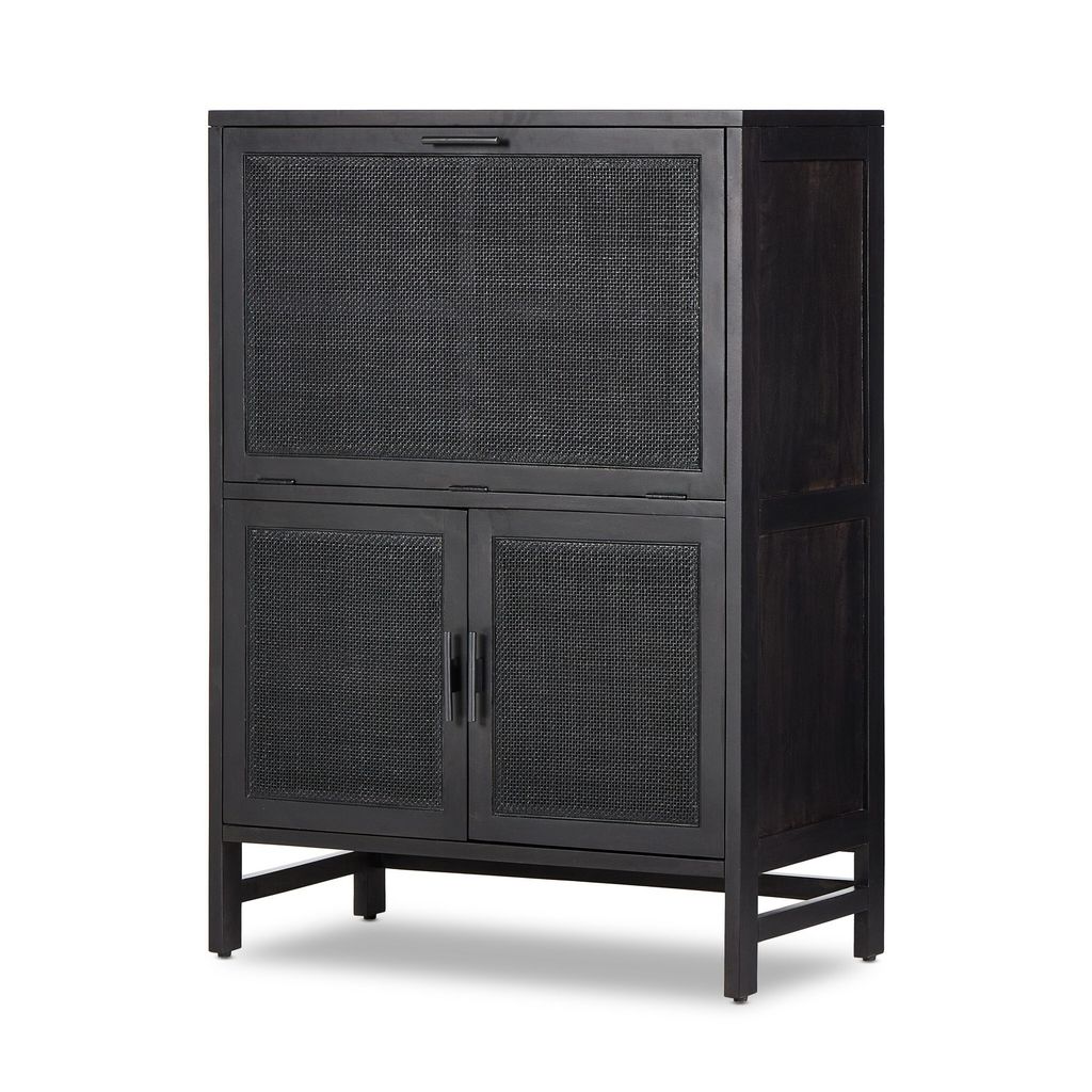 Preview image for Black Woven Cane & Mango Wood Bar Cabinet 38 inch