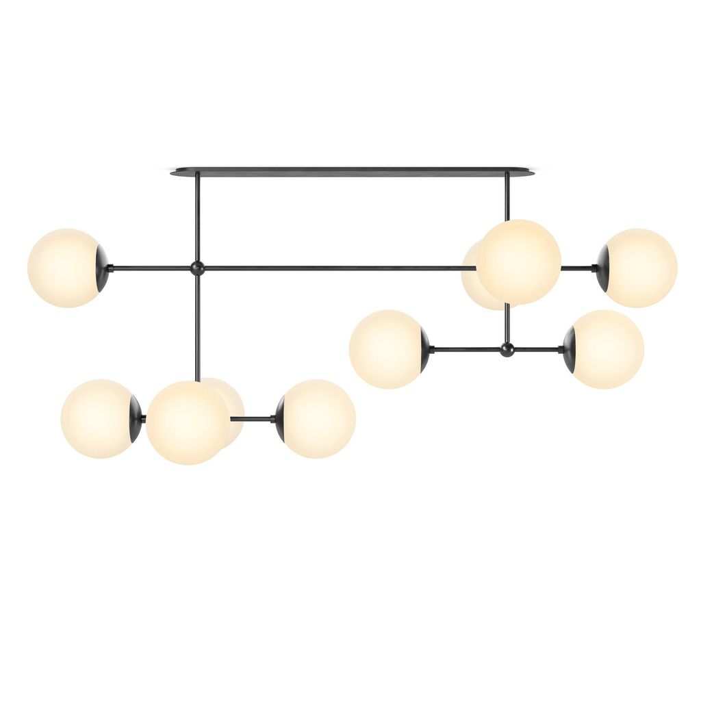 Armstrong Linear Chandelier, Black Gunmetal And Opal Matte Glass Style