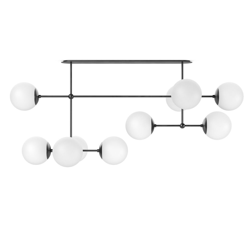 Armstrong Linear Chandelier, Black Gunmetal And Opal Matte Glass Style