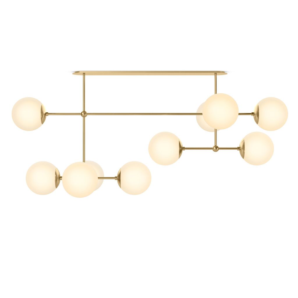 Armstrong Linear Chandelier, Burnished Brass And Opal Matte Glass Style
