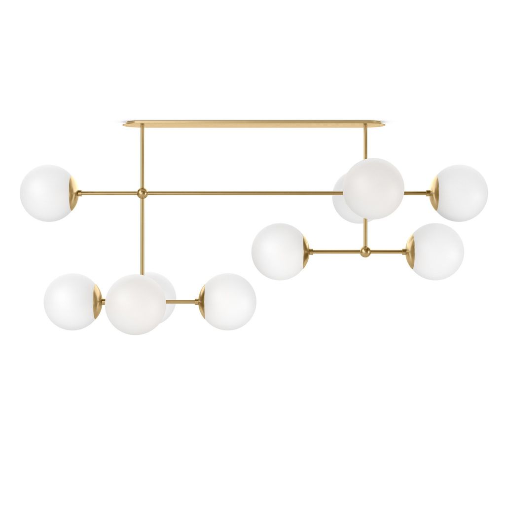 Armstrong Linear Chandelier, Burnished Brass And Opal Matte Glass Style
