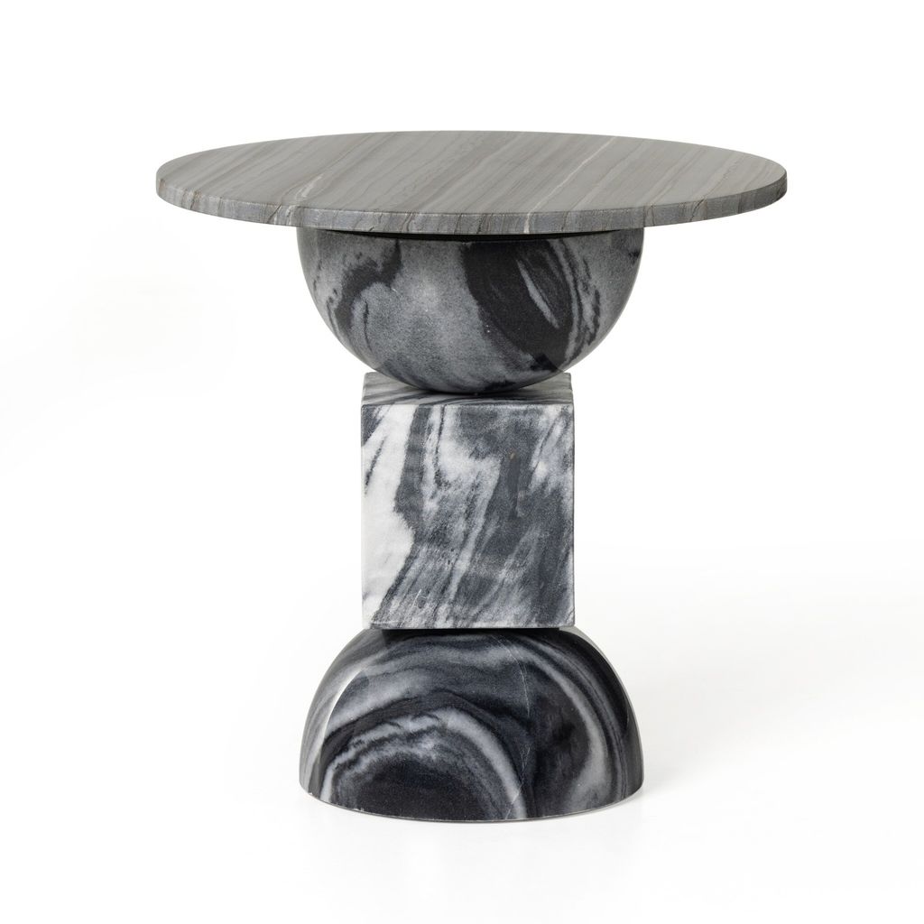 Preview image for Sculptural Polished Black & White Solid Marble Round Accent End Table 18 inch