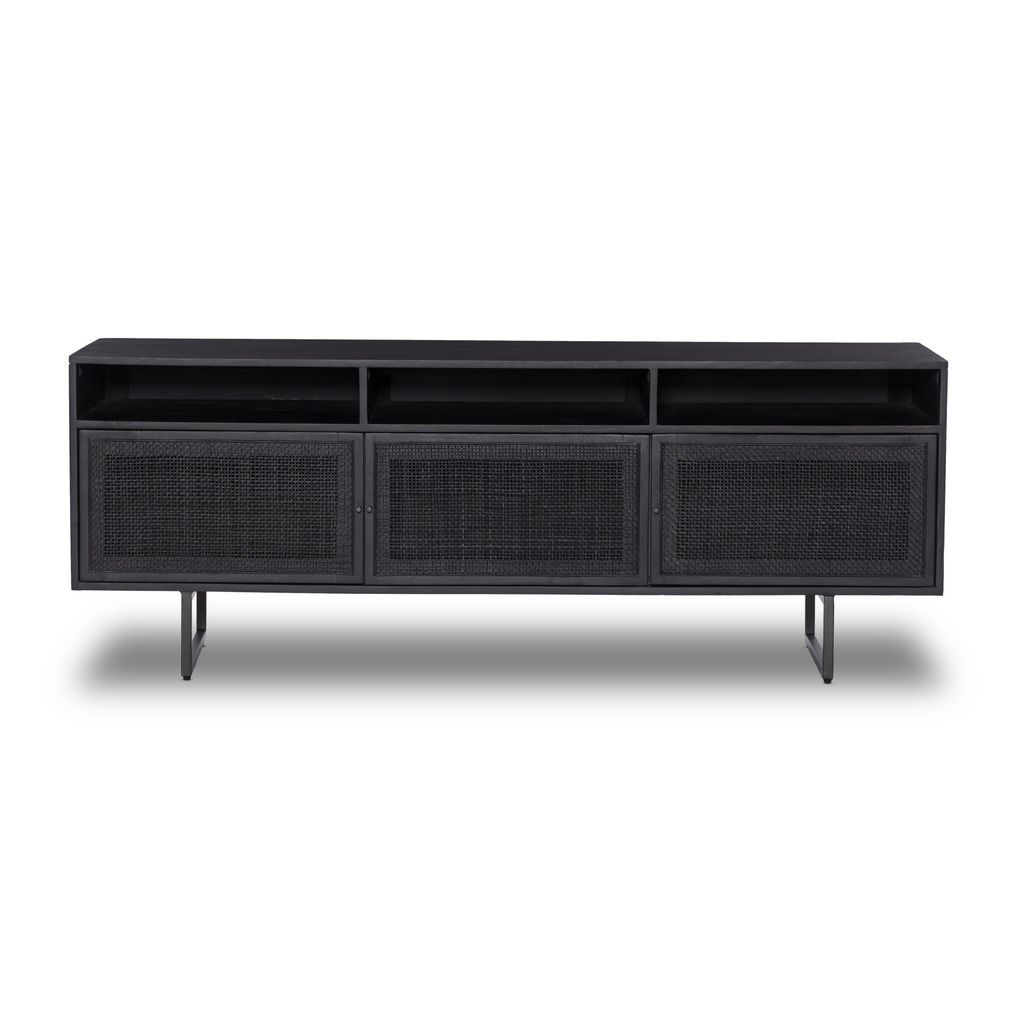 Carmel Media Console, Black Wash W/Black Cane