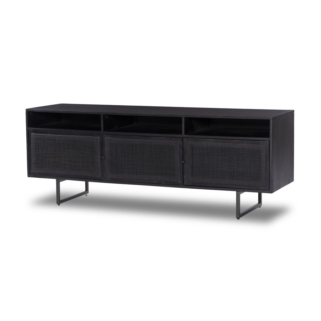 Carmel Media Console, Black Wash W/Black Cane