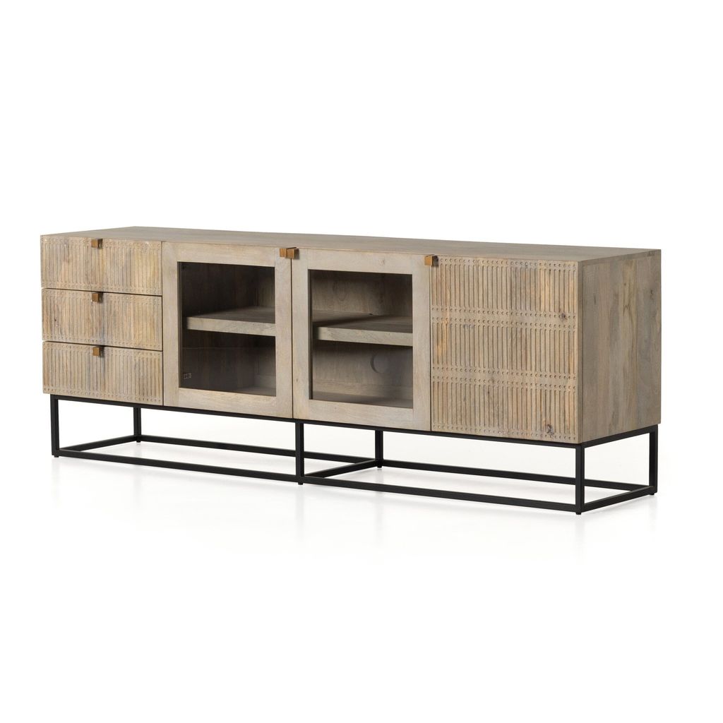 Kelby Media Console, Light Wash Carved