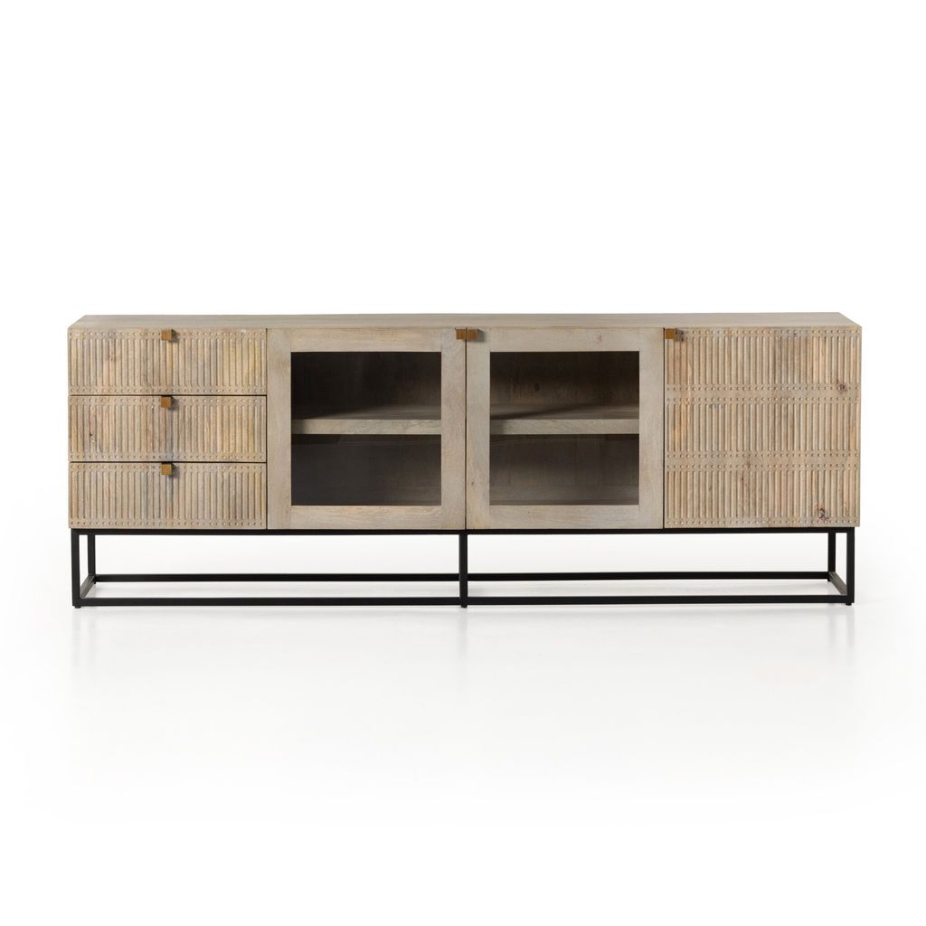 Kelby Media Console, Light Wash Carved