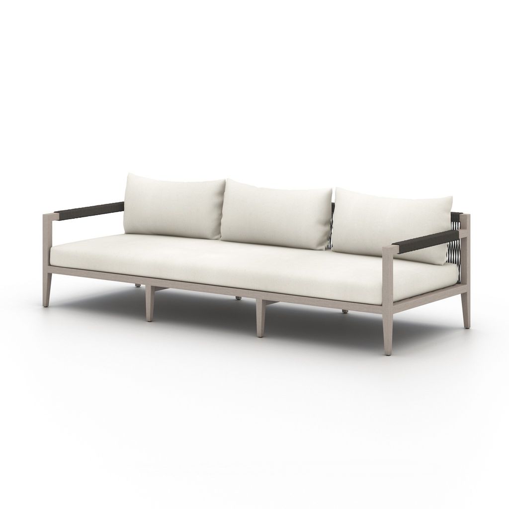 Sherwood Outdoor Sofa, Weathered Grey 93", Natural Ivory Cover