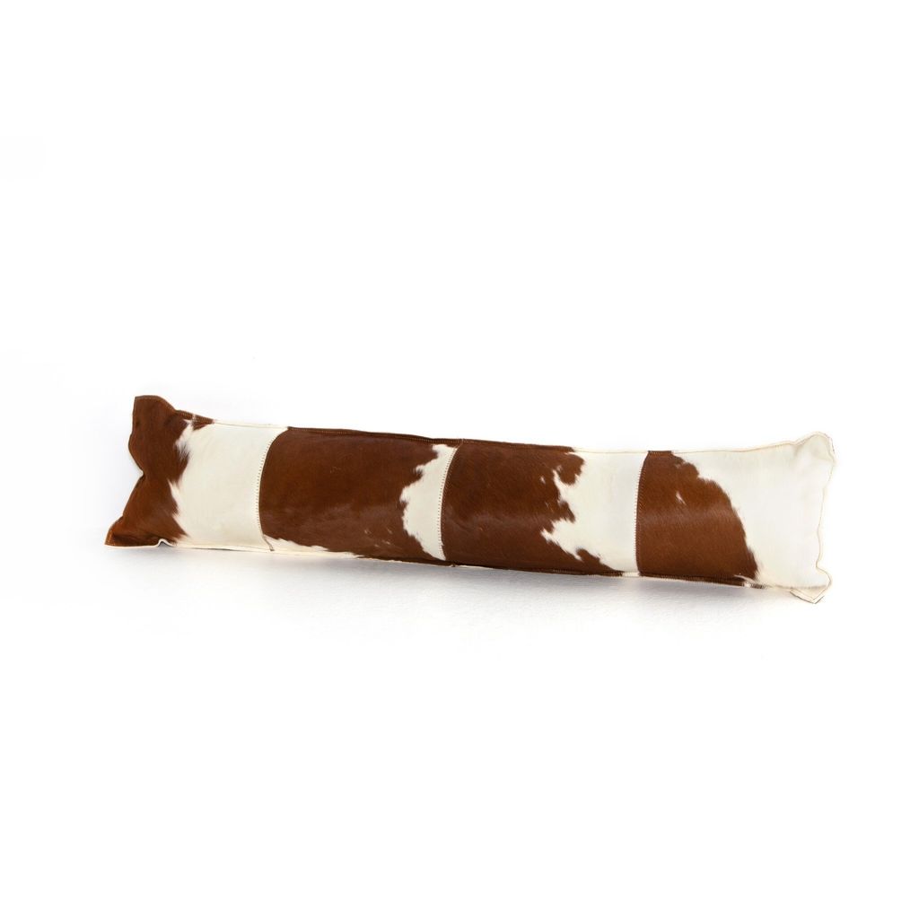 Preview image for Modern Cowhide Lumbar Pillow Cover + Insert, Brown & White