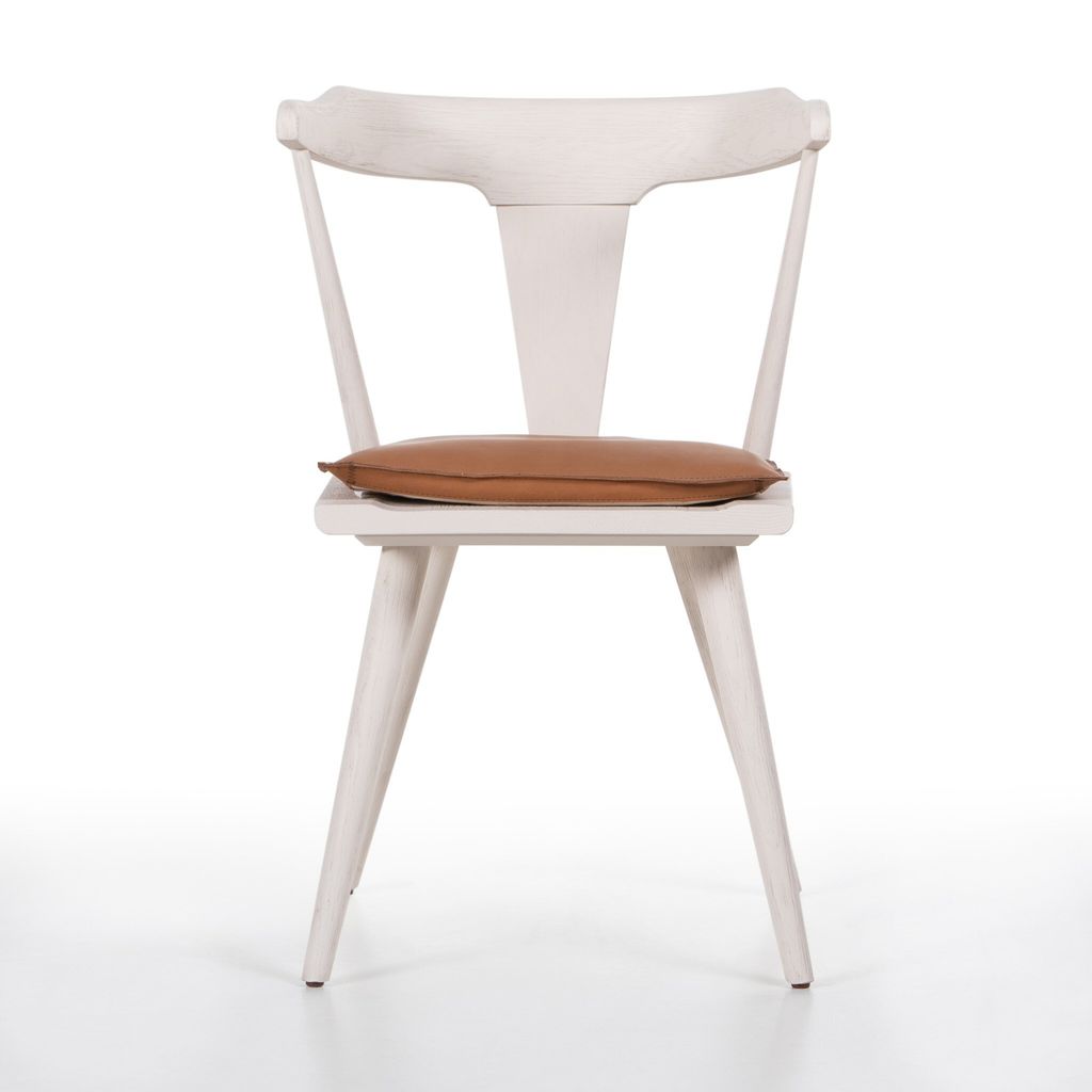 Ripley Dining Chair, Off White And Whiskey Saddle Cushion