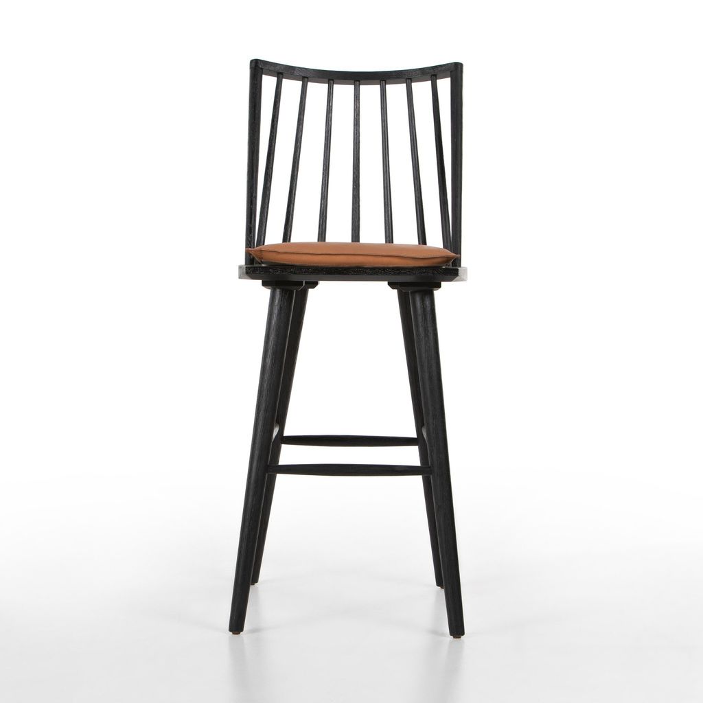 Lewis Windsor Bar Stool, Black Oak And Whiskey Saddle Cushion