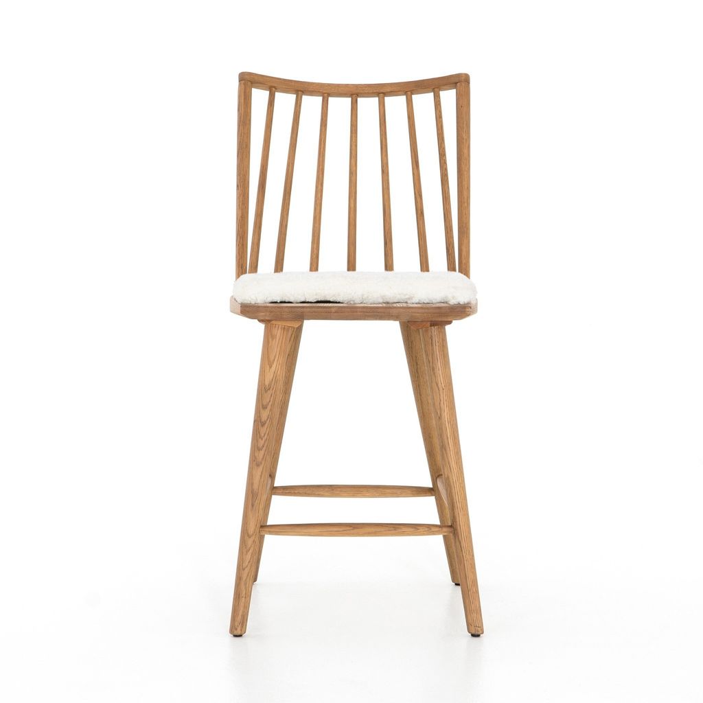 Preview image for Lewis Windsor Counter Stool, Sandy Oak And Cream Shorn Sheepskin Cushion
