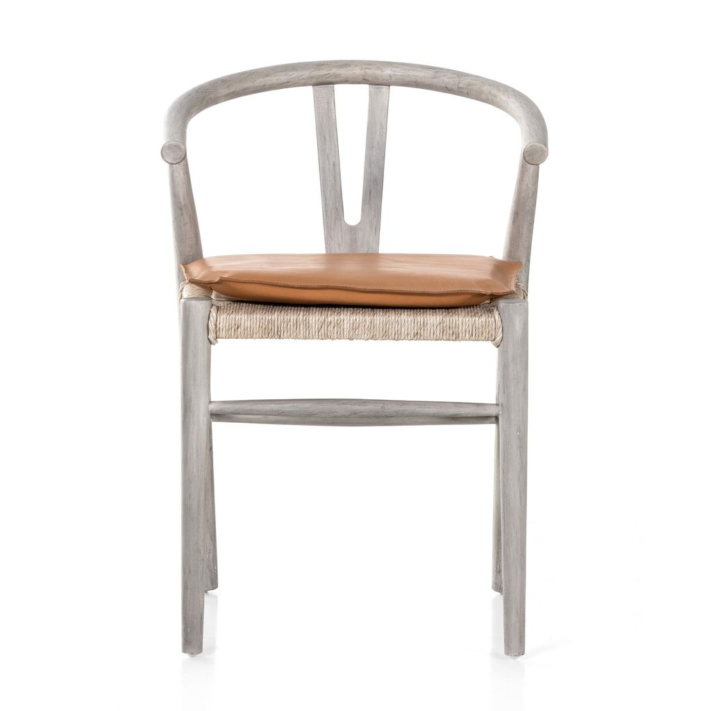 Muestra Dining Chair W/Cushion, Weathered Grey Teak And Whiskey Saddle Cushion