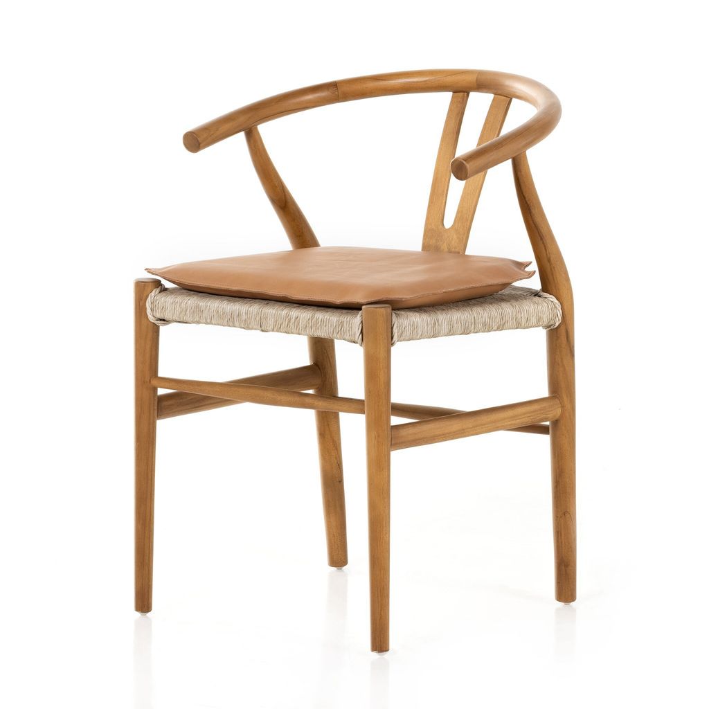 Muestra Dining Chair W/Cushion, Natural Teak And Whiskey Saddle Cushion