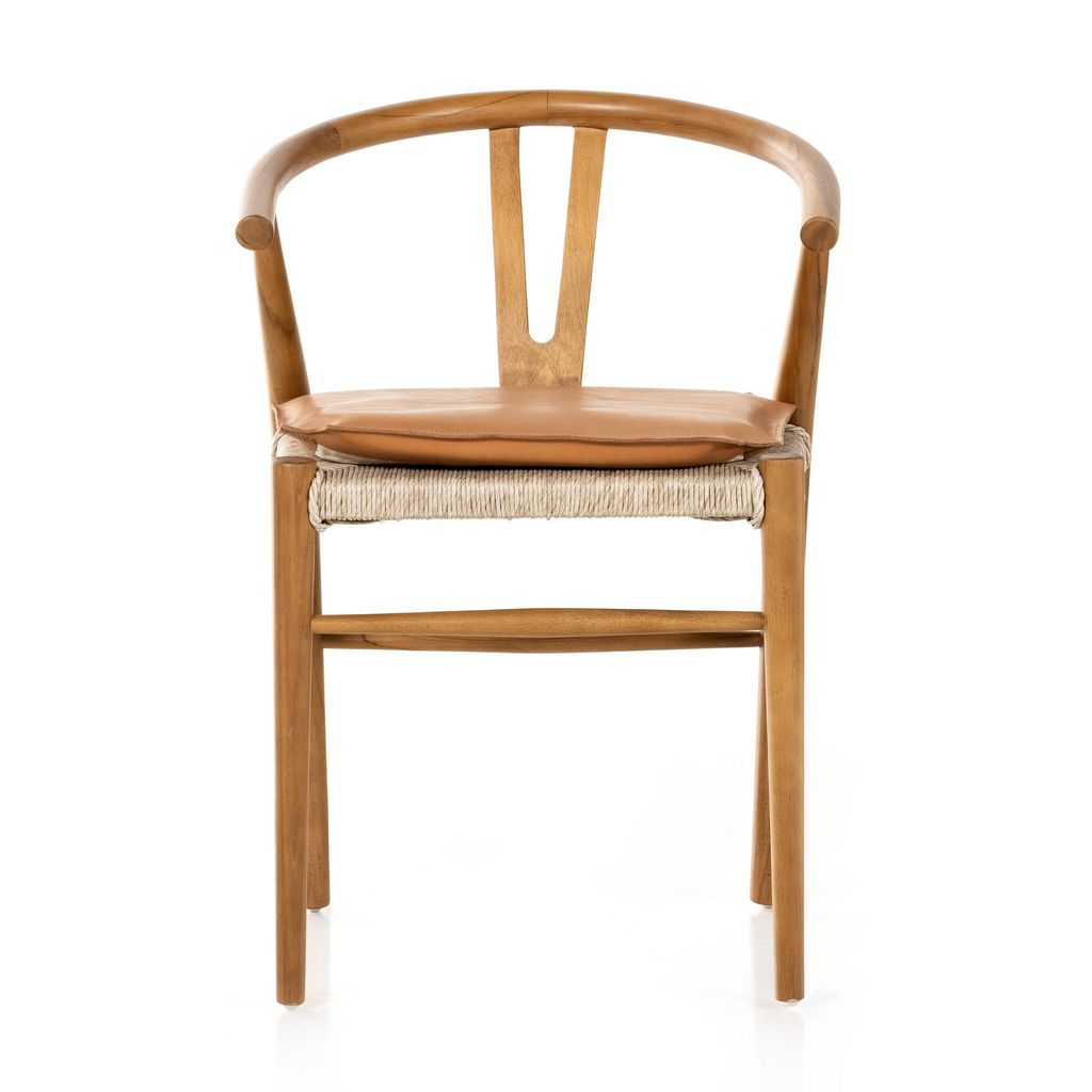 Muestra Dining Chair W/Cushion, Natural Teak And Whiskey Saddle Cushion