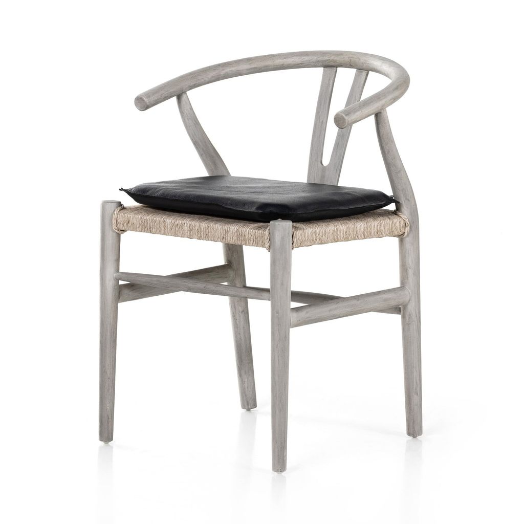 Muestra Dining Chair W/Cushion, Weathered Grey Teak And Pebble Black Cushion