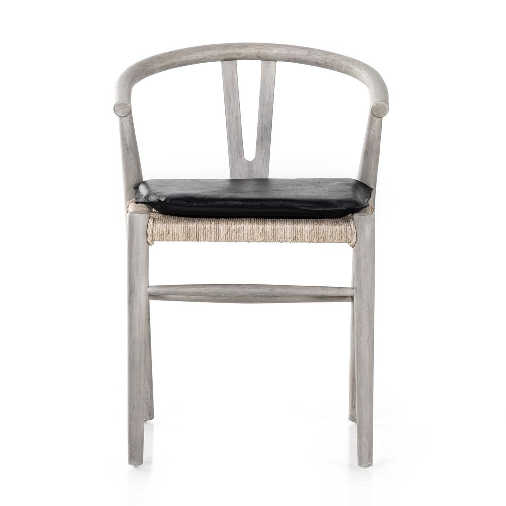 Muestra Dining Chair W/Cushion, Weathered Grey Teak And Pebble Black Cushion