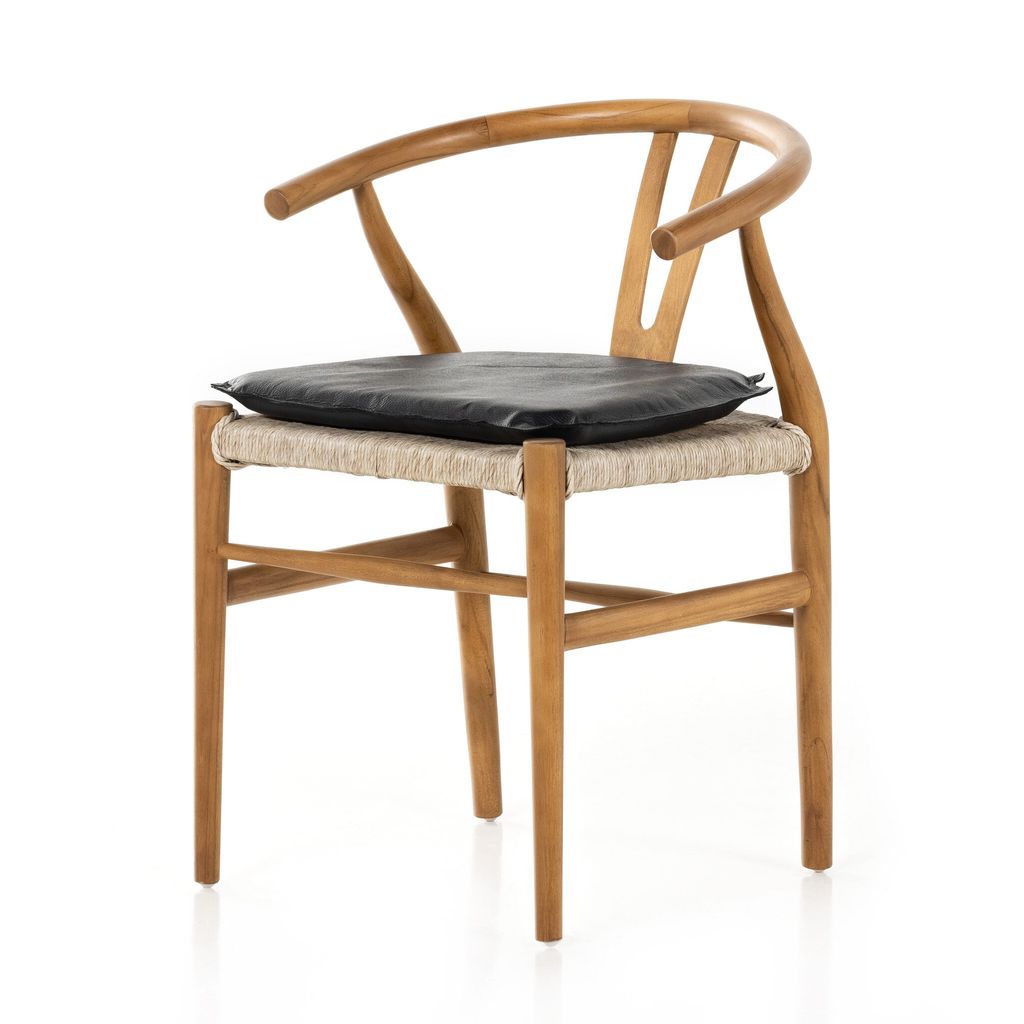 Muestra Dining Chair W/Cushion, Natural Teak And Pebble Black Cushion