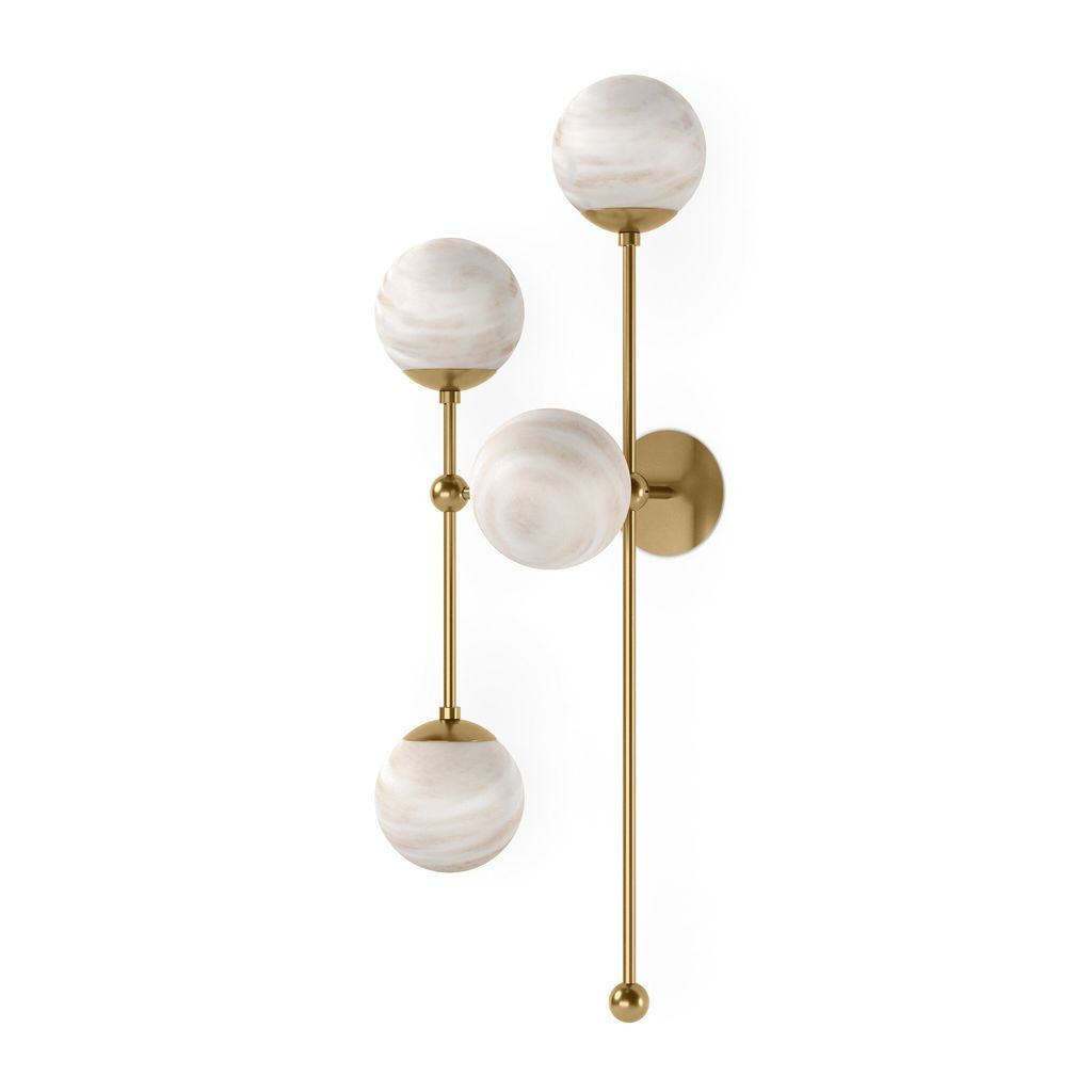 Armstrong 4 L Sconce, Burnished Brass And Marbled Matte Glass Style