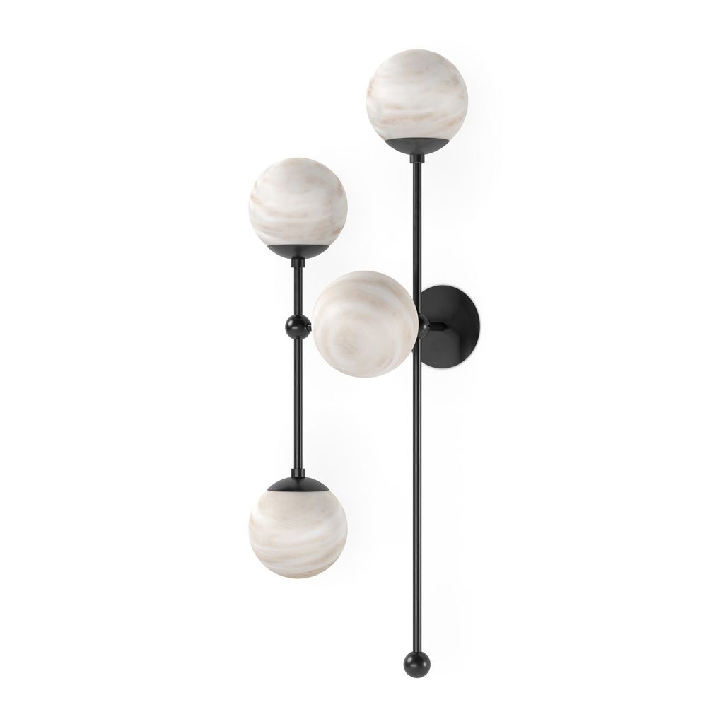 Armstrong 4 L Sconce, Black Gunmetal And Marbled Matte Glass Style