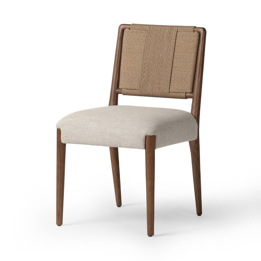 Preview image for Modern Organic Woven Back Dining Chair with Wheat Performance Fabric