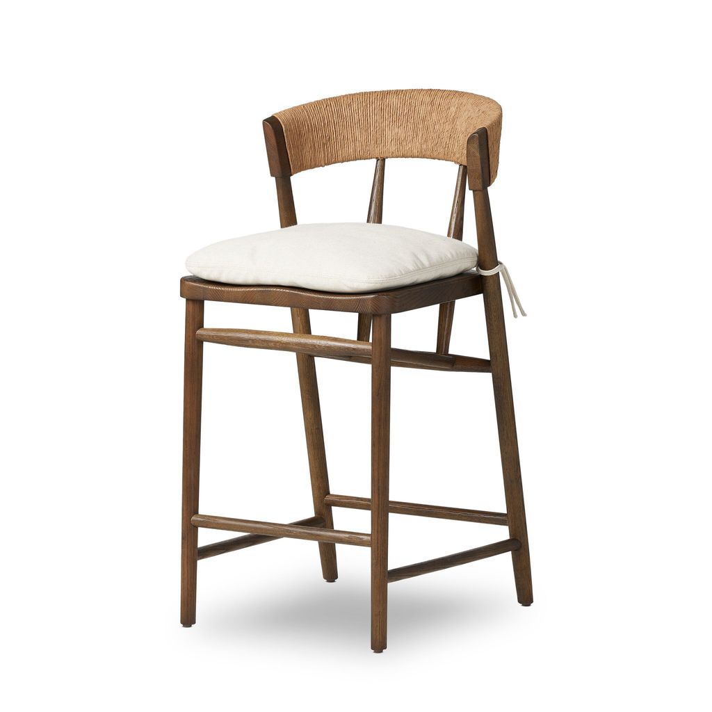 Buxton Bar + Counter Stool - Drifted Oak Finish - Counter Size - Savile Flax Cover