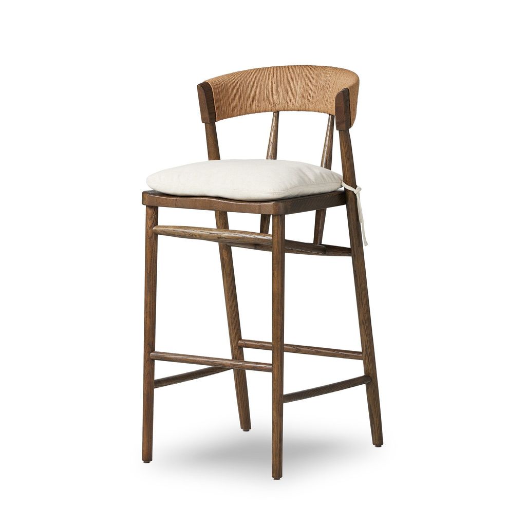 Buxton Bar + Counter Stool - Drifted Oak Finish - Bar Size - Savile Flax Cover