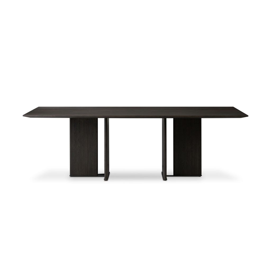 Preview image for Reeded Base Rectangle Oak Dining Table Smoked Black Finish 94 inch