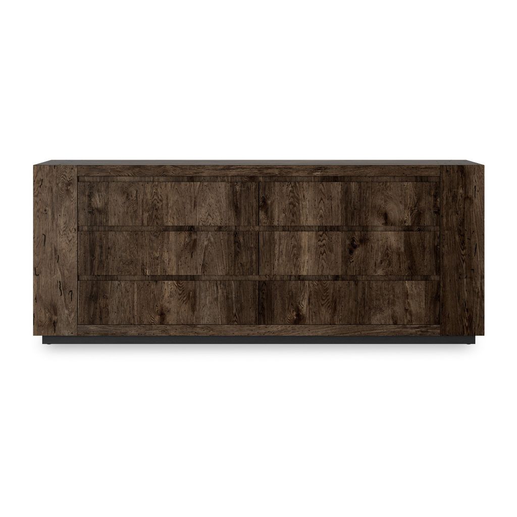 Abaso 6-Drawer Dresser - Ebony Rustic Wormwood Oak Finish