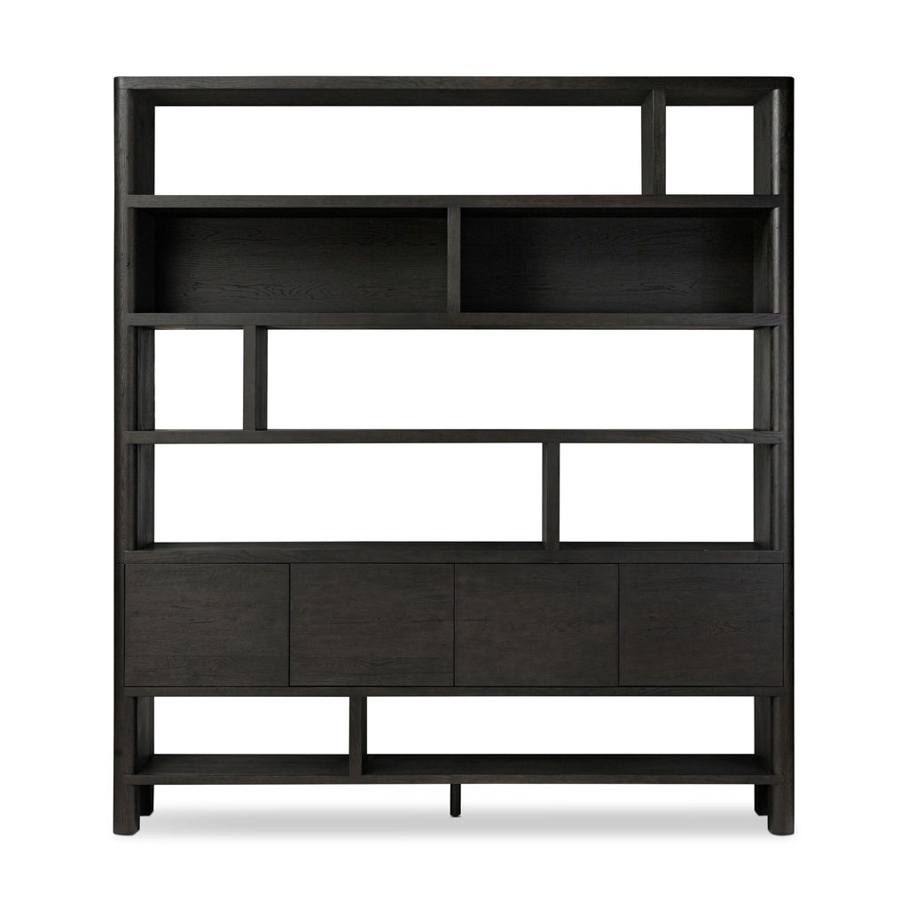 Noeline Wide Bookcase - Smoked Black Oak Finish