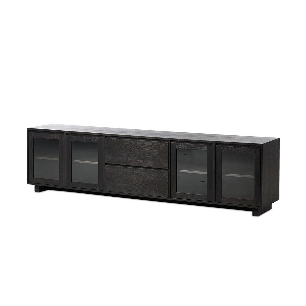 Toni Media Console - Worn Black Oak Finish
