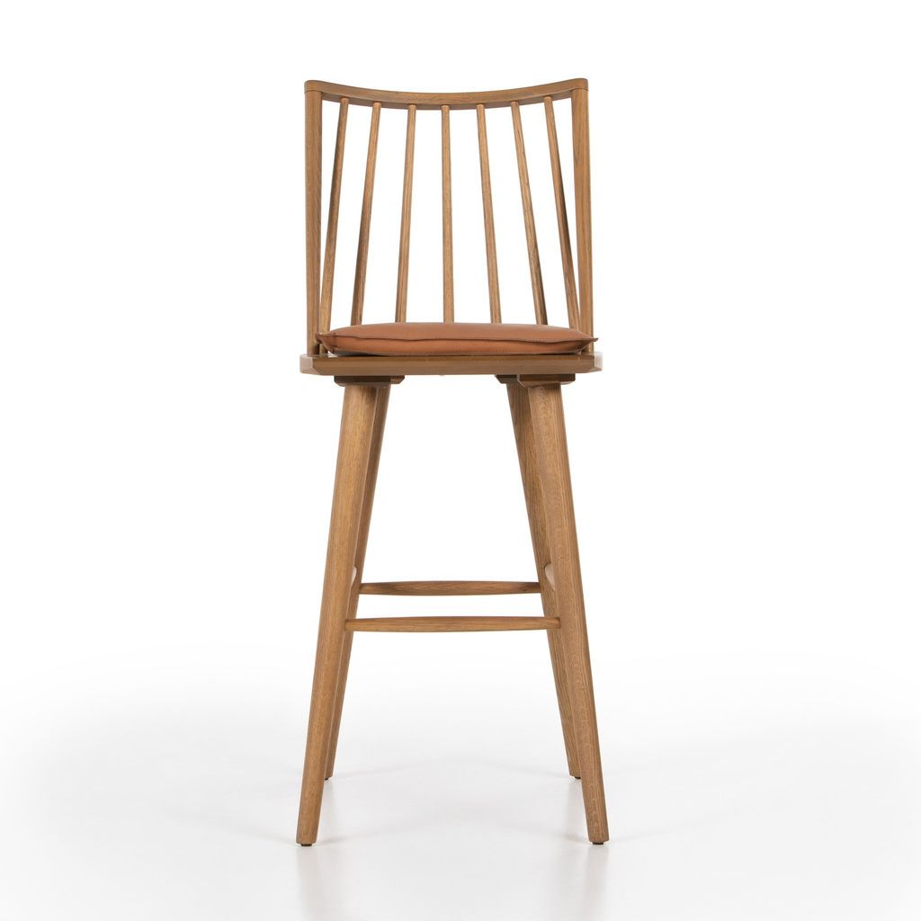 Lewis Windsor Bar + Counter Stool - Sandy Oak Finish - Bar Size - Whiskey Saddle Cushion
