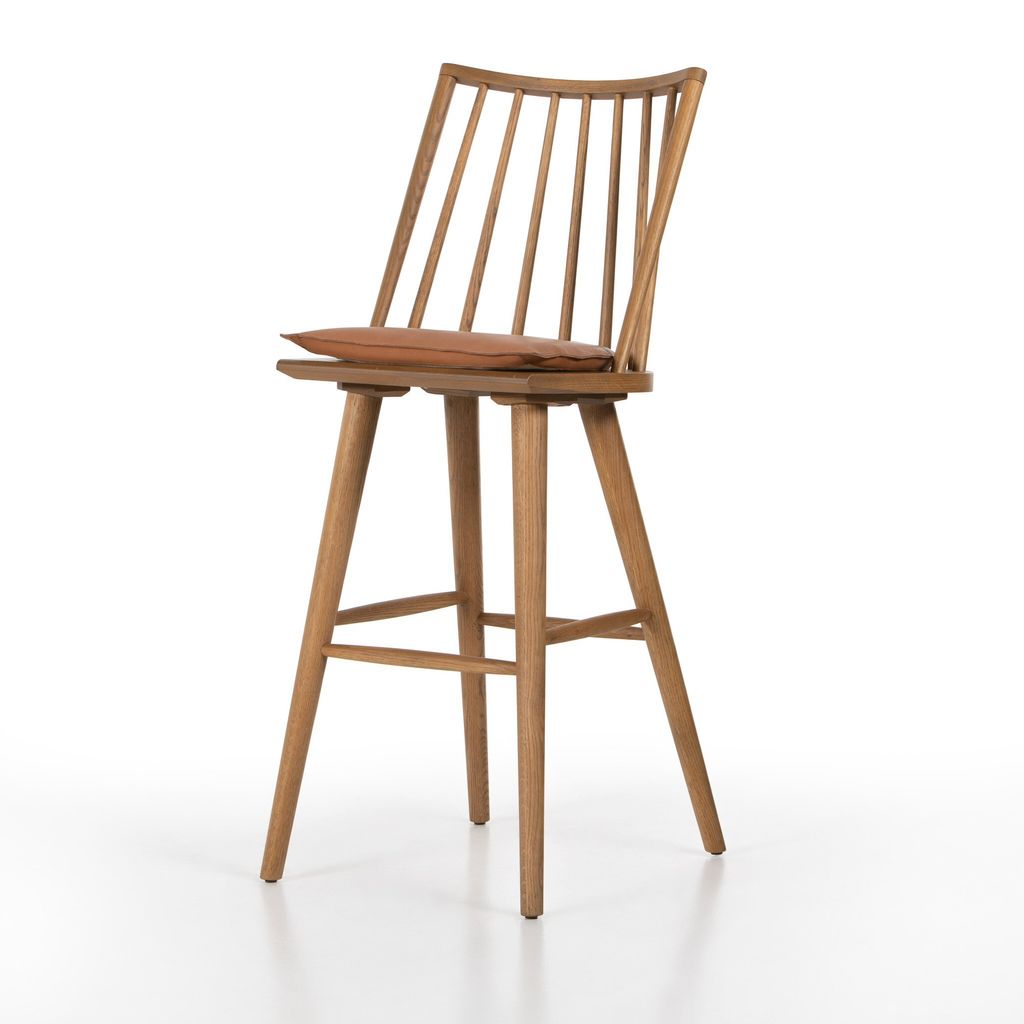 Lewis Windsor Bar + Counter Stool - Sandy Oak Finish - Bar Size - Whiskey Saddle Cushion