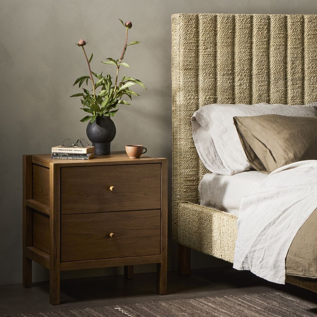 Midcentury Style Warm Brown Oak Wood Nightstand 22 inch