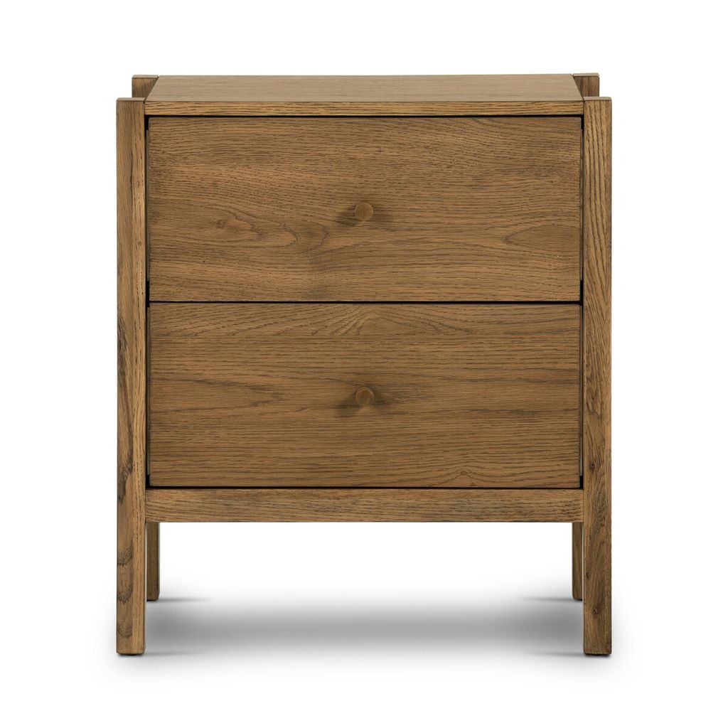 Midcentury Style Warm Brown Oak Wood Nightstand 22 inch