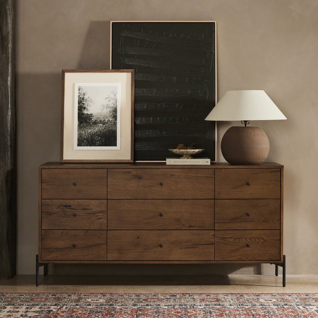Eaton 9 Drawer Dresser, Amber Oak Resin