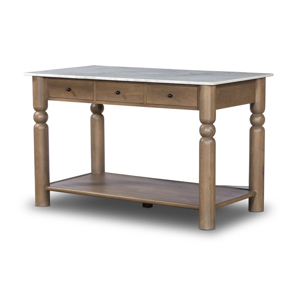 Dothan Kitchen Island, White Marble