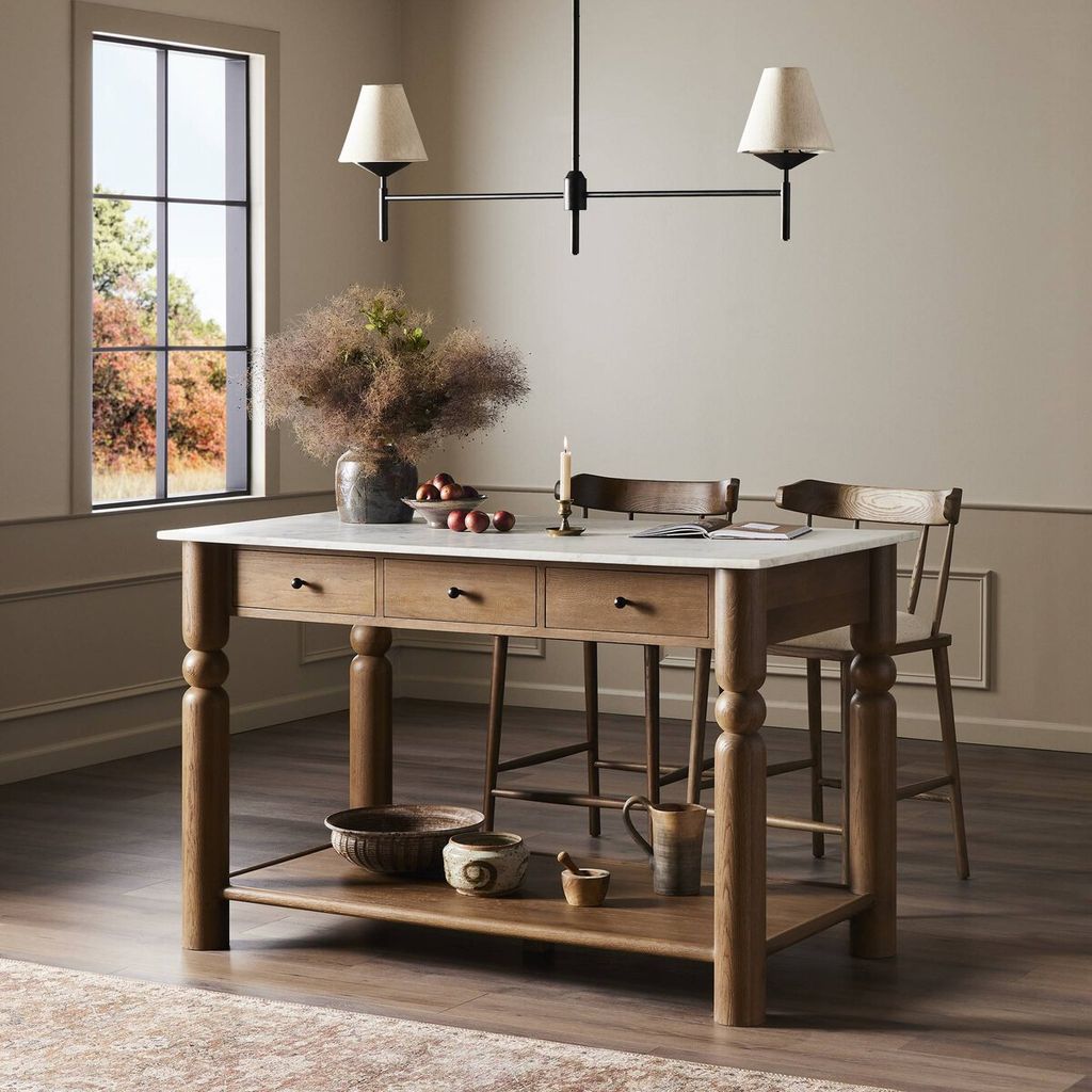 Dothan Kitchen Island, White Marble