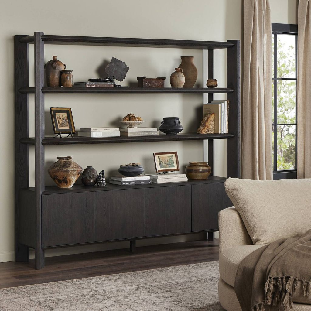 Orwin Wide Bookshelf, Smoked Black Oak