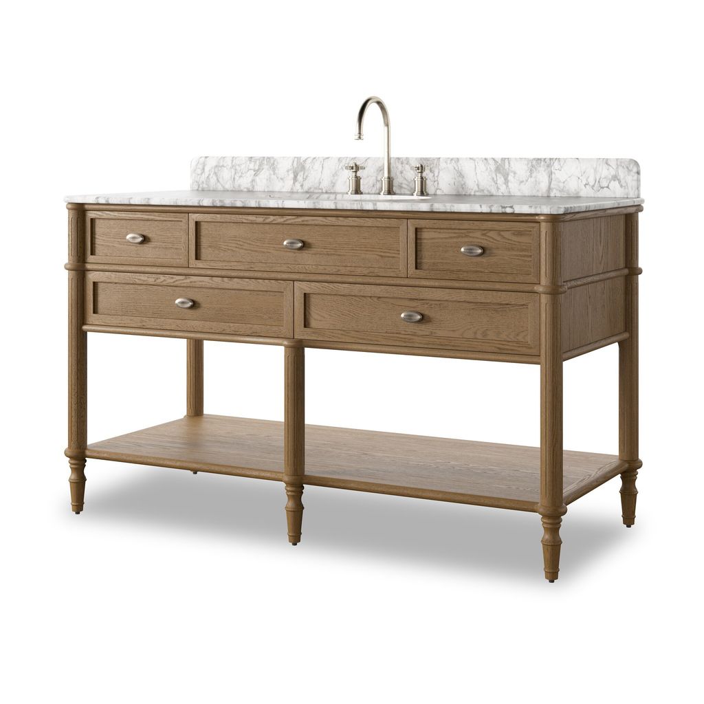 Toulouse Single Wide Vanity - Washed Blonde Oak Veneer Finish
