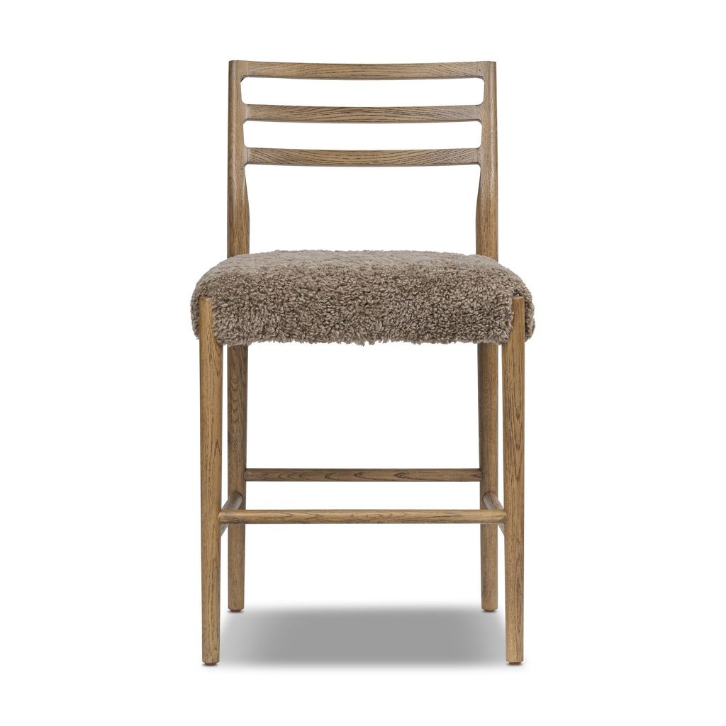 Glenmore Bar + Counter Stool - Smoked Oak Finish - Counter Size - Taupe Shearling Cover