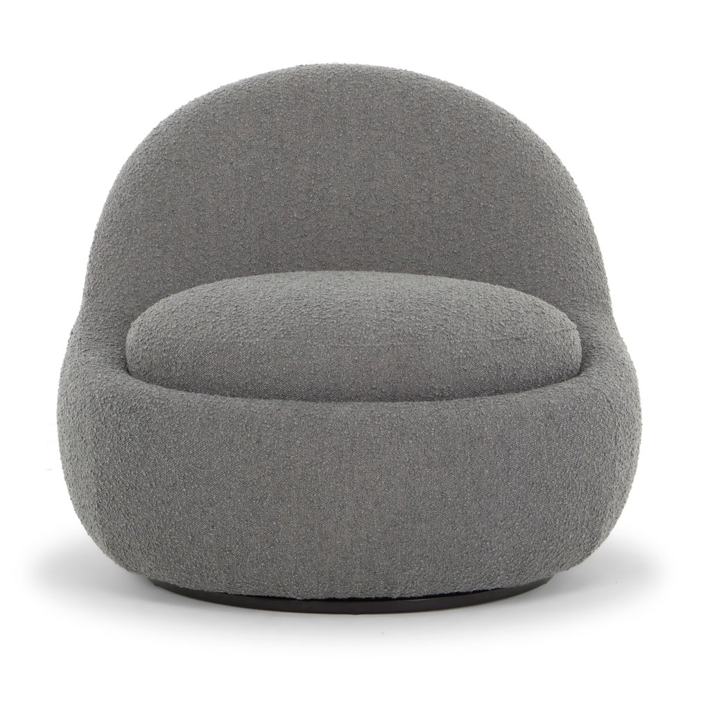 Metro Lucas Swivel Chair, Black Frame And Boucle Charcoal Upholstery