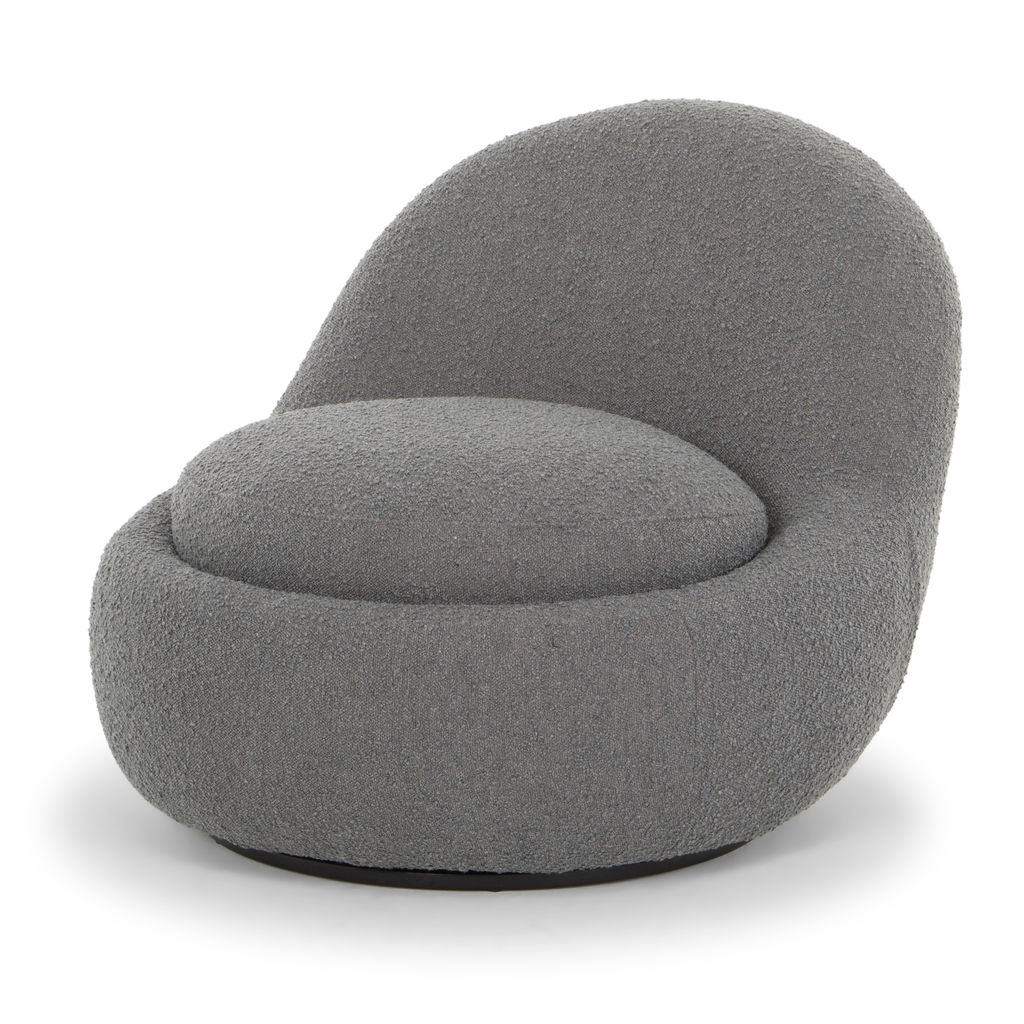 Metro Lucas Swivel Chair, Black Frame And Boucle Charcoal Upholstery