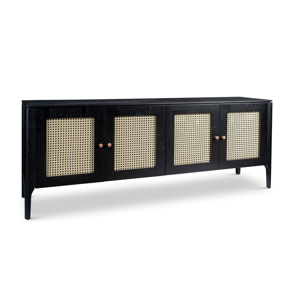 Modern Brazilian Missione Cane Buffet, Ebano Frame And Natural Cane Webbing