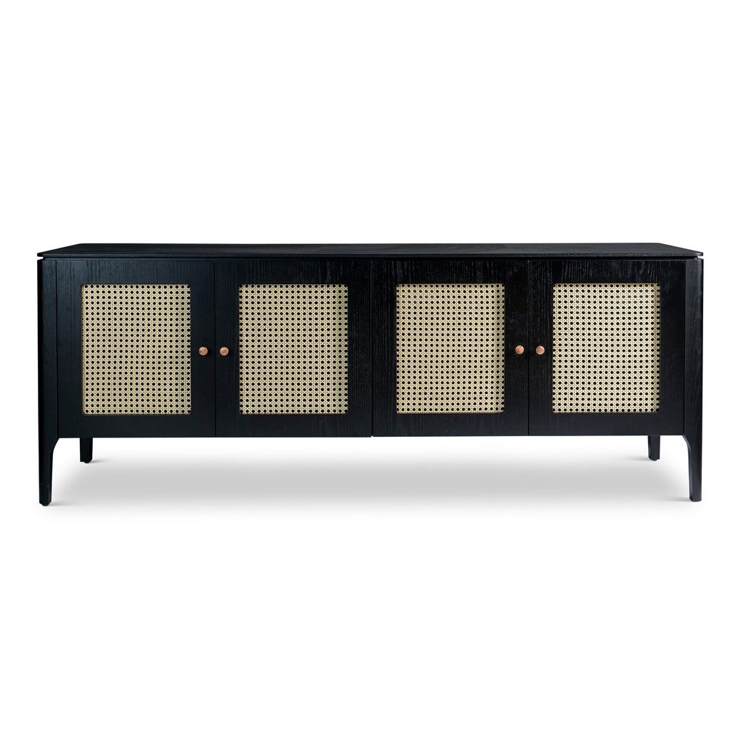 Modern Brazilian Missione Cane Buffet, Ebano Frame And Natural Cane Webbing