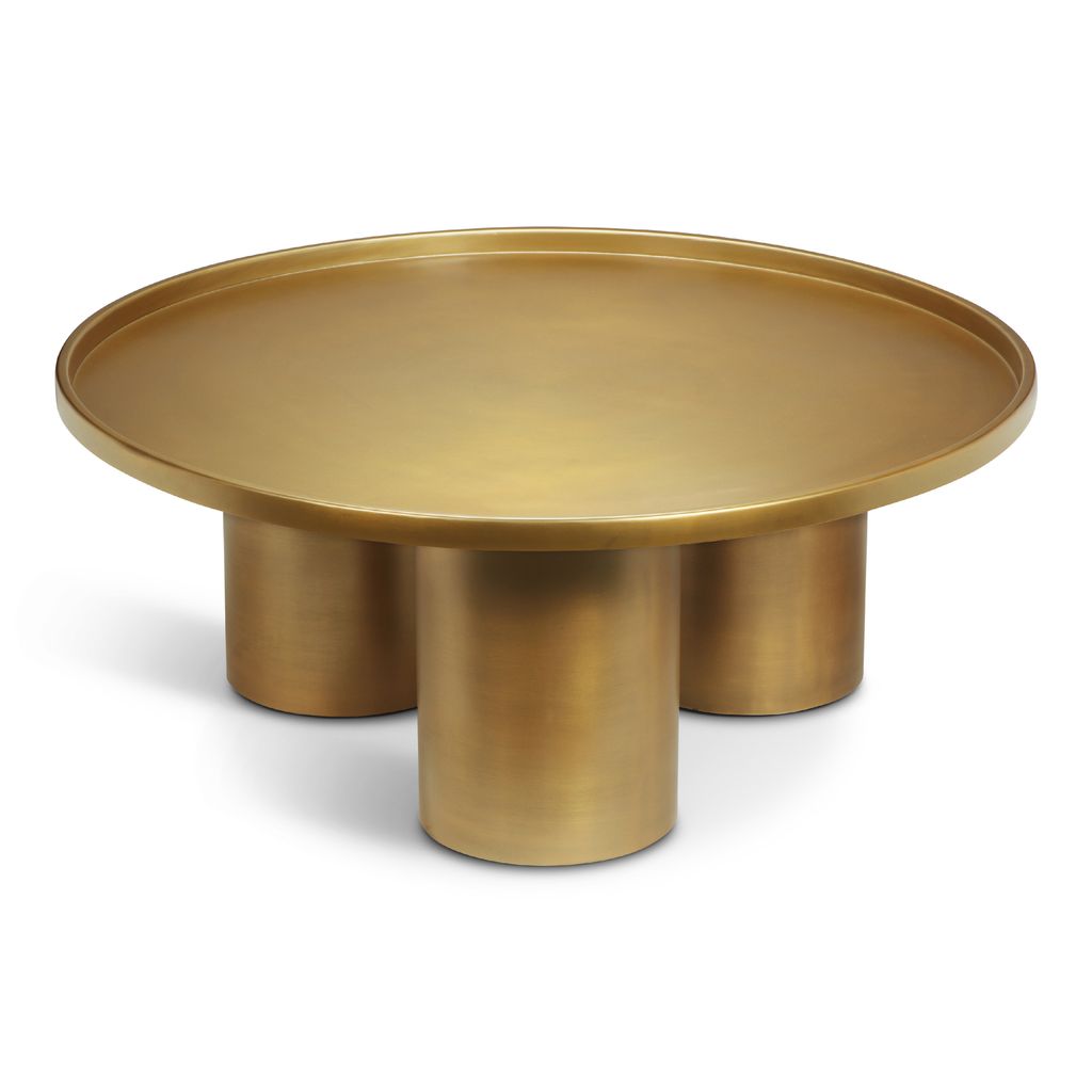 Preview image for Modern Industrial Steel with Brass Finish Cylindrical Legs Round Coffee Table 38 inch