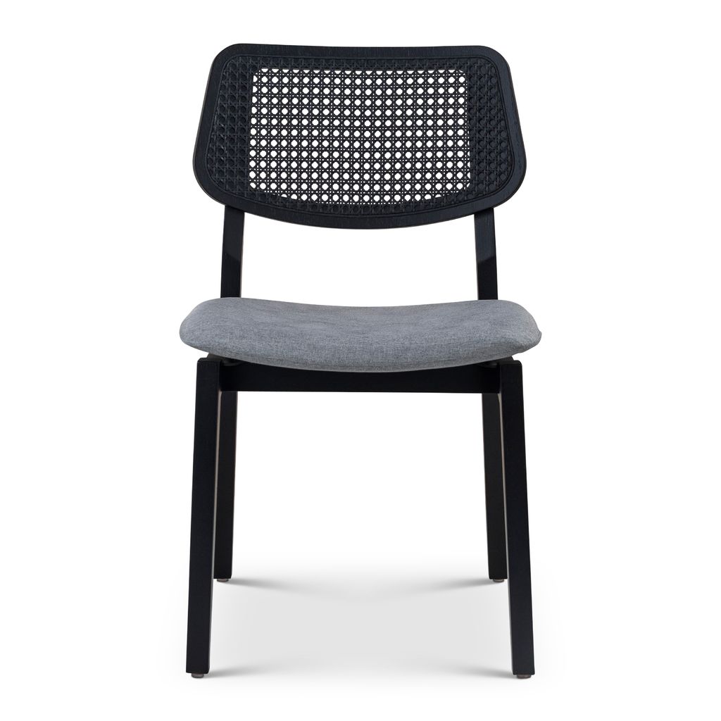 Modern Brazilian Beth Cane Side Chair, Essence Grey Seat, Ebano Frame And Ebano Cane Webbing