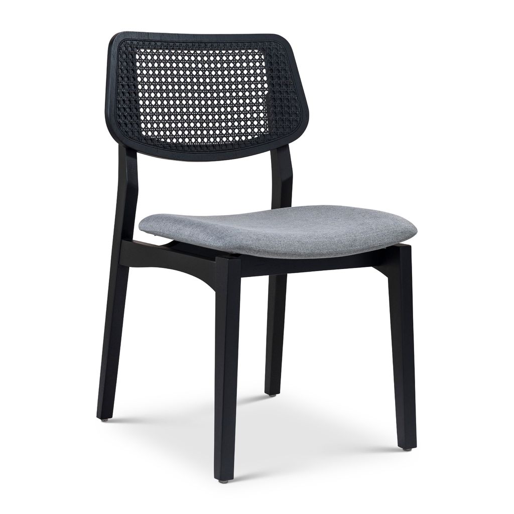 Modern Brazilian Beth Cane Side Chair, Essence Grey Seat, Ebano Frame And Ebano Cane Webbing