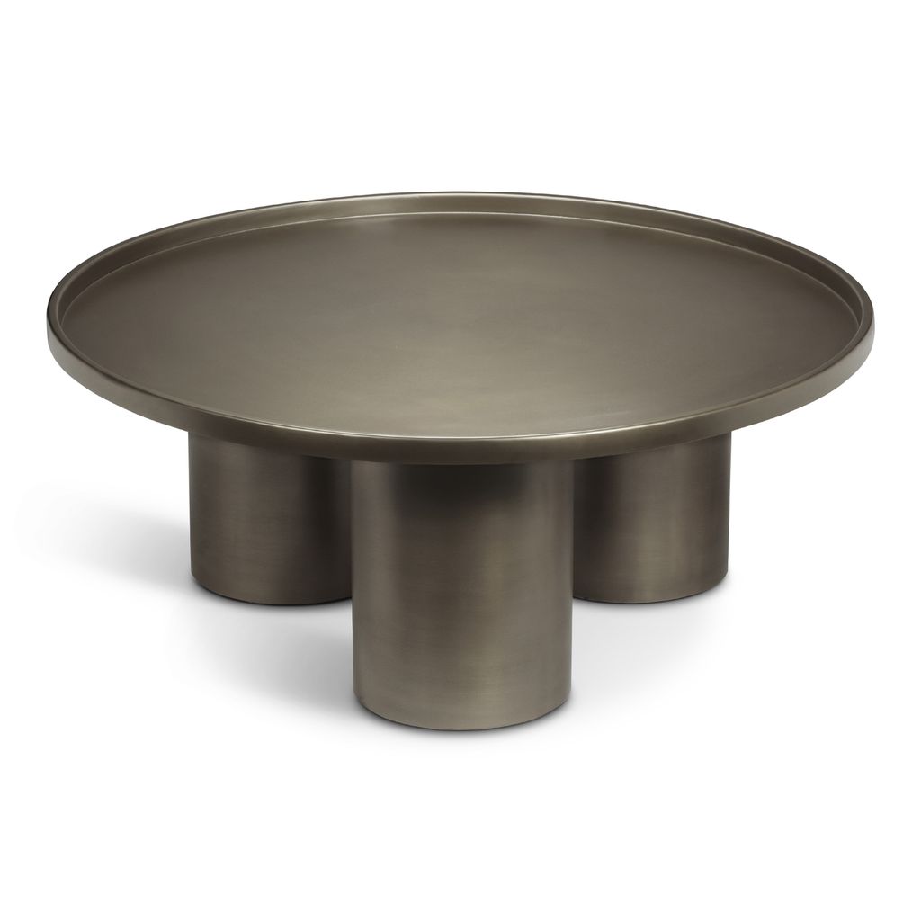 Preview image for Modern Industrial Steel with Nickel Finish Cylindrical Legs Round Coffee Table 38 inch